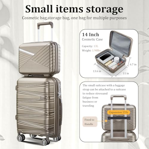 TRAVELEO Expandable Carry-On 4 Piece Luggage Set Built-in TSA Lock - color: Champagne, size: Carry On Set (14in/20in/DB/TB)