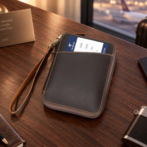 Polare Full Grain Leather Family 4 Passport Holder Wallet RFID Organizer - color: A-Dark Brown