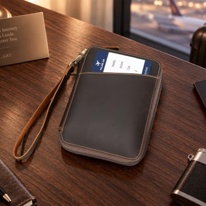Polare Full Grain Leather Family 4 Passport Holder Wallet RFID Organizer - color: A-Dark Brown