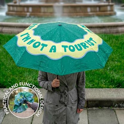 Fisura - Travel Umbrella – Original Strong Automatic Folding Rain Umbrella, Compact Small Light & Portable, Waterproof Rain for Gift - color: Not a Tourist