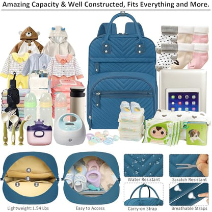 Tenot Diaper Bag Backpack for Women with Insulated Pockets Peacock Blue - color: Peacock Blue, style: Standard