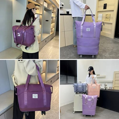 Expandable Rolling Duffle Bag, Travel Tote Bag with wheels, Large Waterproof Carry On Overnight Bag Hospital Bag Weekender with Spinners & Wet Pocket Deep Grey - color: Grey