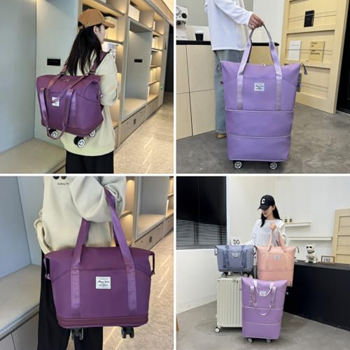 Expandable Rolling Duffle Bag, Travel Tote Bag with wheels, Large Waterproof Carry On Overnight Bag Hospital Bag Weekender with Spinners & Wet Pocket Deep Blue - color: Deep Blue
