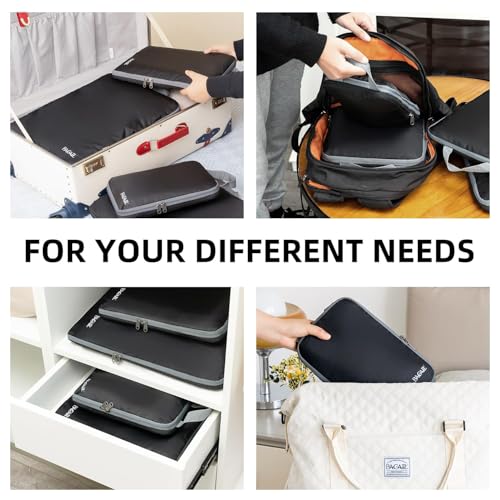 BAGAIL 4 Set/6 Set/8 Set Compression Packing Cubes Travel Accessories Expandable Packing Organizers (Cloth Pattern, 4-Black) - color: 4-Black, style: Cloth Pattern