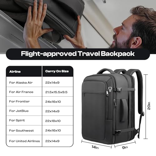 Carry on Backpack, Travel Friendly, Fits with 17.3 Laptop, Black | Extra Large 40L-50L Travel Backpack TSA Approved, Water Resistant Bag, Expandable Laptop Bagpack, Travel Backpack for men - color: Black, size: XX-Large