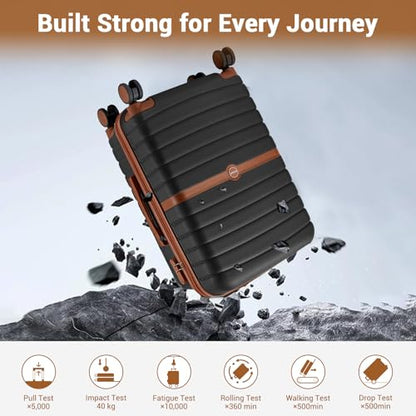 Kono Expandable Carry On Luggage 22x14x9 Airline Approved with Spinner Wheels, 20 Inch Durable PC+ABS Hardshell Travel Suitcase Rolling Luggage with Lock, Black/Brown - color: Black/Brown, size: Carry-on 20-inch