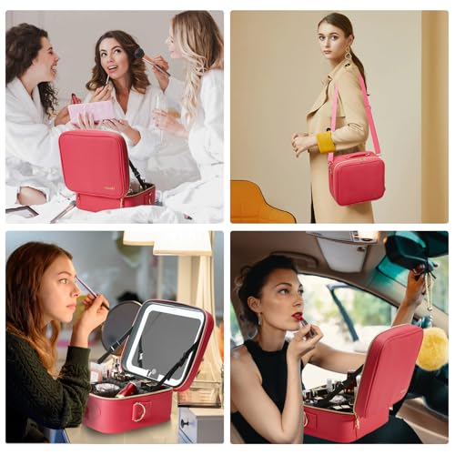 Mocado Travel Makeup Bag with Mirror Makeup Case with 10x Magnifying Mirror - color: Red