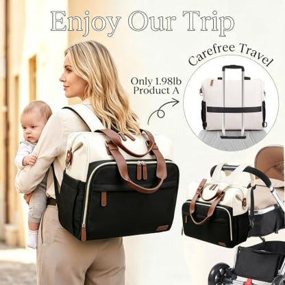 Diaper Bag Backpack Mommy Bag Large Capacity Diaper Backpack Travel Essential Baby Diaper Bag for Mom and Dad, Black (Black & Creamy-White) - color: Black & Creamy-white