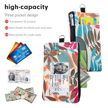 Small Lanyard Wallet with ID Window Minimalist Nylon Zipper Lanyard Pouch - color: Leaf