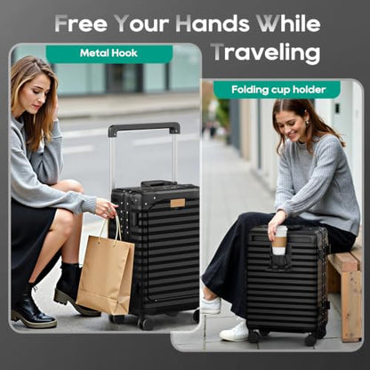 Joyway 20 Inch Carry on Luggage with Aluminium Frame and Front Pocket - color: Black, size: Carry-on-20inch Aluminium