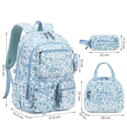 PiPiCat Backpack for Girls 4 in 1 Back to School Bookbag - color: K2 Soft Blue