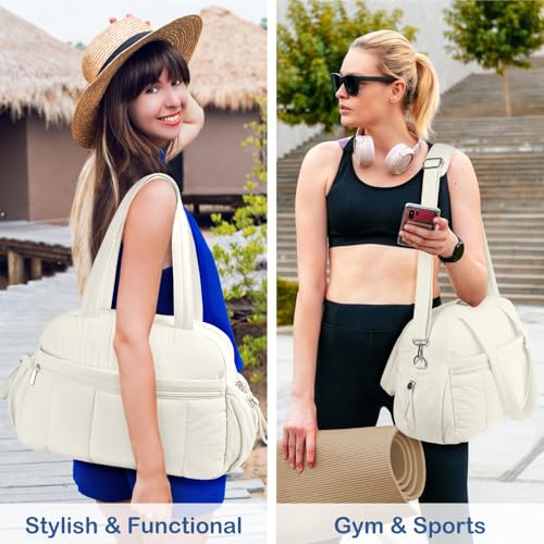 TOPDesign Travel Duffel Bag, Puffy Carry On Overnight, Gym Bag w/Wet Pocket - color: Ivory White