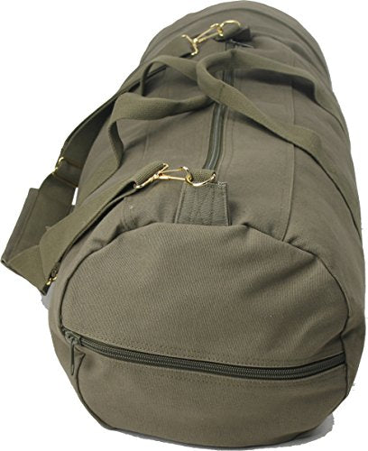 ARMYU Cotton Canvas Large Shoulder Duffle Bag, Olive Drab Military Tote with Straps for Sports, Gym, Work, Everyday, Travel, Camping, Hiking, Overnight, Weekend - Packable, Carryall, Holdall