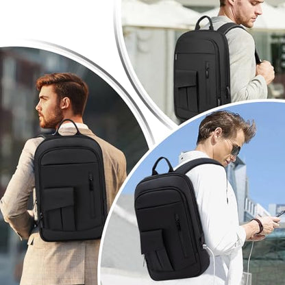 Backpack for Men Slim Business Laptop Commute Backpack - color: Black, size: 15.6", style: With Pocket