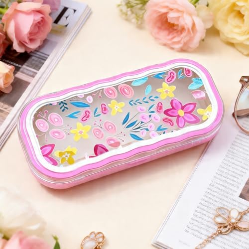 Glasses Case Hard Shell, Clear Eyeglass Case, Cute Holder for Sunglasses and Reading Glasses - color: Pink Flower