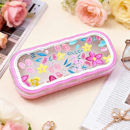 Glasses Case Hard Shell, Clear Eyeglass Case, Cute Holder for Sunglasses and Reading Glasses - color: Pink Flower