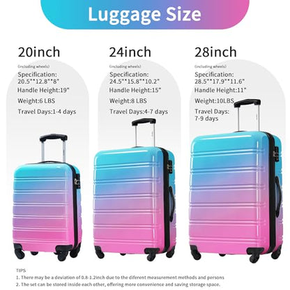 Merax Luggage Sets 3 Piece, Hardside Suitcase Set with Spinner Wheels - color: Blue and Red, style: 3-piece Set(20/24/28)