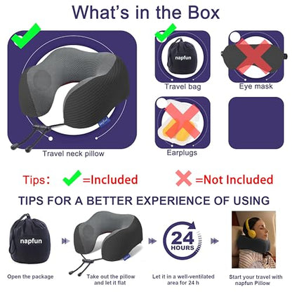 napfun Neck Pillow for Travel, Memory Foam Airplane Pillow, Charcoal Black - color: Charcoal Black