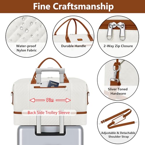 ITIEZY Weekender Bag for Women 21.5" Travel Duffel Large Carry On Bag 3PCS - color: 9a-Beige