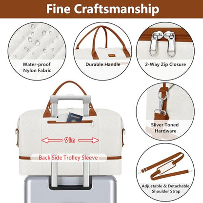 ITIEZY Weekender Bag for Women 21.5" Travel Duffel Large Carry On Bag 3PCS - color: 9a-Beige, size: Large
