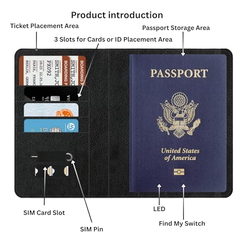 Travel Passport Holder, Wireless Charging Tracker, iOS Only – Black - color: Black