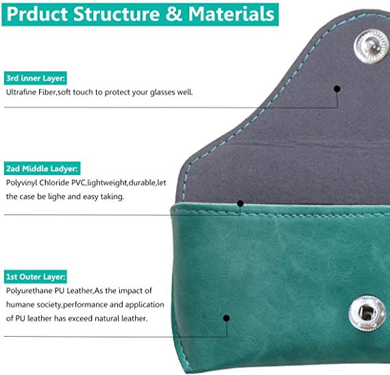 LogHog Portable Leather Glasses Case,Flexible Sunglasses Pouch Slim Case for Women Men Horizontal Eyeglass Case - color: Button-teal