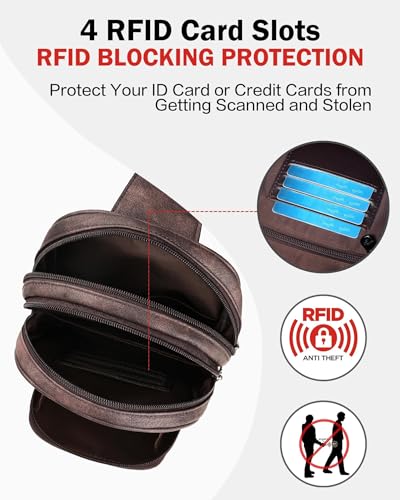 FADEON Sling Bags for Women Crossbody Bag, Designer PU Leather Sling Purse - color: Coffee Brown Retro Style, size: Small