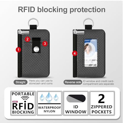 Minimalist RFID Blocking Small Wallet with ID Window,WaterResistant Zip Id Case Wallet with Lanyard Keychain for Cards,Cash,Travel,Women,Men (DarkGrey) - color: DarkGrey