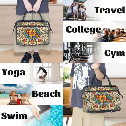 Tribal Flower Weekender Overnight Bag for Women Travel Gym Sport - color: D 008