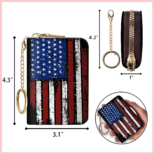 Blusabaca Women's RFID-Blocking American Flag Wallet, Leather, 12 Card Slots, 2 Coins, Zipper Closure, Waterproof - color: American Flag