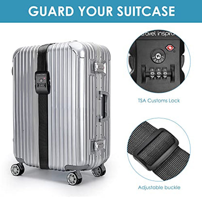 Travel Inspira Luggage Straps for Suitcases with TSA Lock - color: Black