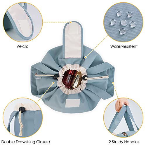 Narwey Lay Flat Drawstring Makeup Bag, Travel Toiletry Cosmetic Bag Women - color: A-Greyish Blue