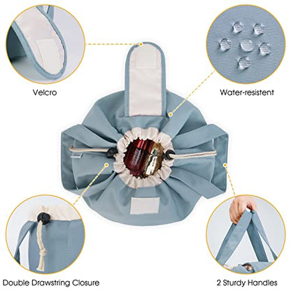 Narwey Lay Flat Drawstring Makeup Bag, Travel Toiletry Cosmetic Bag Women - color: A-Greyish Blue