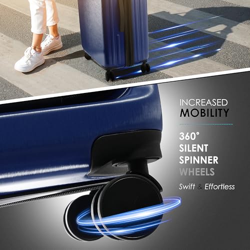 TRAVELARIM 4 Piece Luggage Sets with Spinner Wheels, Travel Suitcase Set - color: Navy, size: 4 Piece Set (20/24/28)