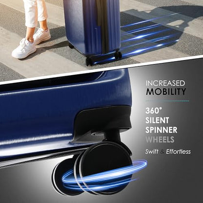 TRAVELARIM 4 Piece Luggage Sets with Spinner Wheels, Travel Suitcase Set - color: Navy, size: 4 Piece Set (20/24/28)