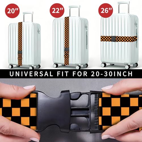 Luggage Straps for Suitcases, Heavy Duty Travel Belt with Quick-Release Buckle, Adjustable Suitcase Strap, Cute Luggage Accessories for Travel Black Yellow Checkerboard - color: Black Yellow Checkerboard