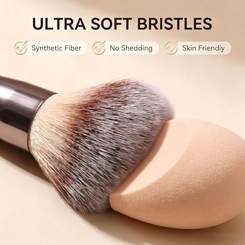 Travel Makeup Brush Set with Case & Sponge for Foundation Powder Blush 14 - color: Champagne