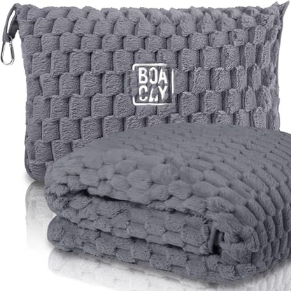 BOACAY Packable Travel Blanket for Airplane, Car - Compact Office Blanket - Portable Pillow for Adults, Kids with Case, Luggage Sleeve, Backpack Clip - color: Gray