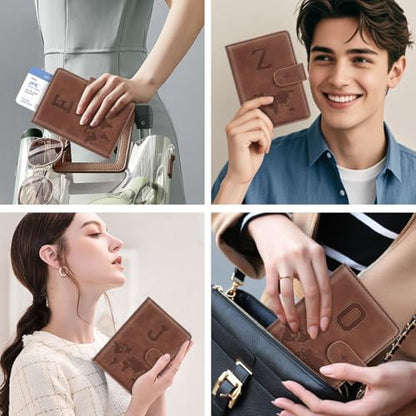 Passport Holder Wallet Cover Personalized Initial Travel Essentials - color: Brown, size: Z