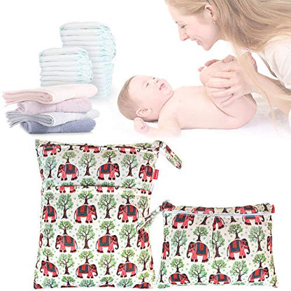 Damero 2Pcs Cloth Diapers Wet Dry Bag, Zippered Organizer, Elephants