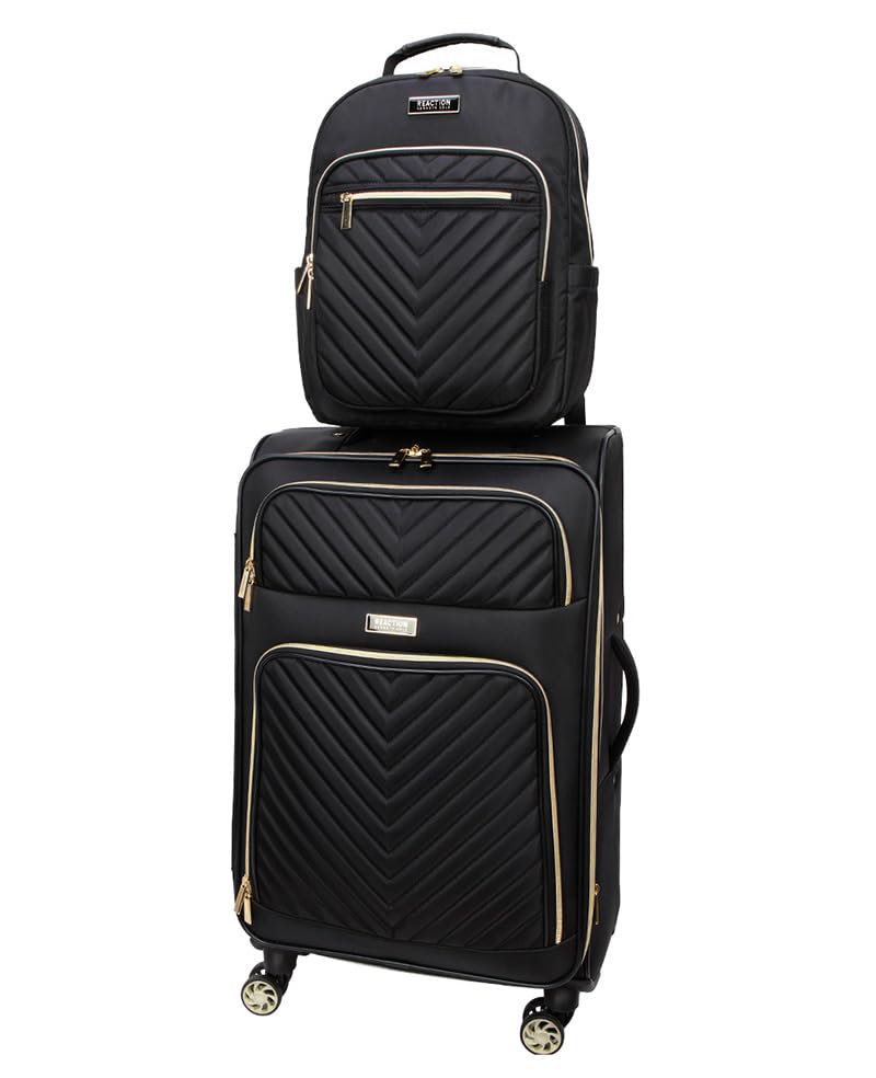 Kenneth Cole REACTION Chelsea 2-Piece Bundle - 20" Chevron Expandable 8-Wheel Carry-On Suitcase & Matching 15" Laptop Backpack, Black - color: Black, size: 2-Piece Bundle (Carry On + Backpack)