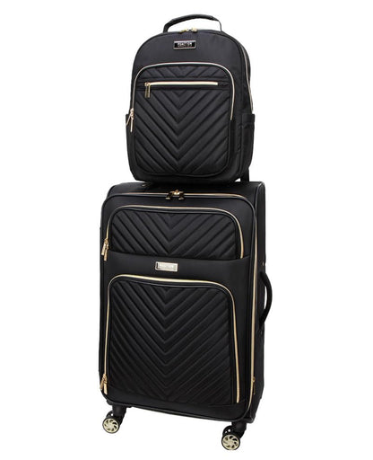 Kenneth Cole REACTION Chelsea 2-Piece Bundle - 20" Chevron Expandable 8-Wheel Carry-On Suitcase & Matching 15" Laptop Backpack, Black - color: Black, size: 2-Piece Bundle (Carry On + Backpack)