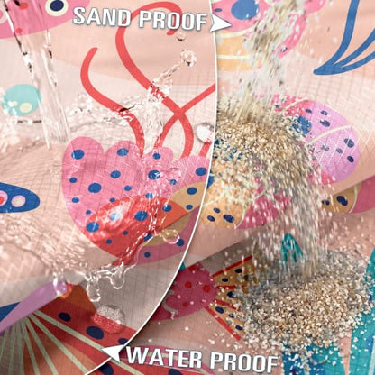 Beach Blanket Sandproof Waterproof Oversized 78"x81"/10'x9' Compact mat - color: Pink Ocean, size: 78''×81''