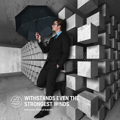Knirps T.200 Duomatic Compact Rain Umbrella in Men's Stripe– Wind Tunnel Tested to 93 mph, Aluminum Steel Fiberglass Frame, 38in Canopy, OEKO-TEX, High-Performance Automatic Travel Umbrellas - color: Men's Stripe