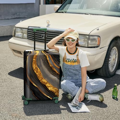 FOREVER QUEEN Gradient Black Gold Marble Luggage Cover Suitcase Protector Suitcase Cover Anti-Scratch,Stretchable Bag Cover Washable Durable Polyester