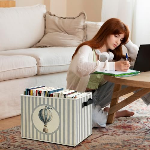Blue Hot Air Balloon Nursery Storage Bin Basket with Handles - color: Color28