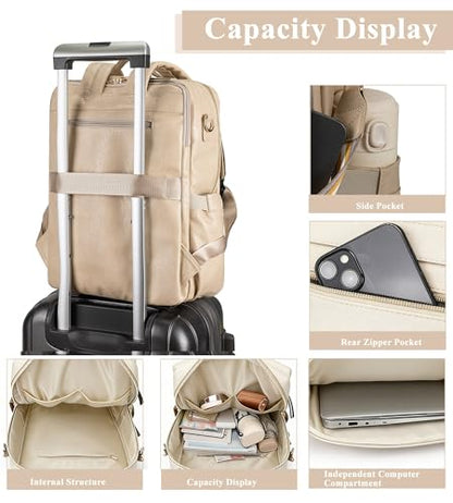 myfriday Large Travel Backpack Purse, Convertible, with Luggage Strap - color: Biege