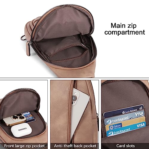 CLUCI Crossbody Bags for Women - Sling Backpack Travel Bag in Leather - color: 1 Light Brown