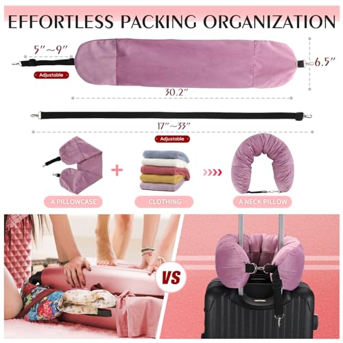 Stuffable Neck Pillow for Travel, Packable Neck Pillow (Pink) - color: Pink