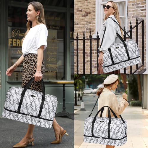 IBFUN Weekender Bags for Women, 21" Travel Duffle Bag with Shoe Compartment - color: E5-Grey